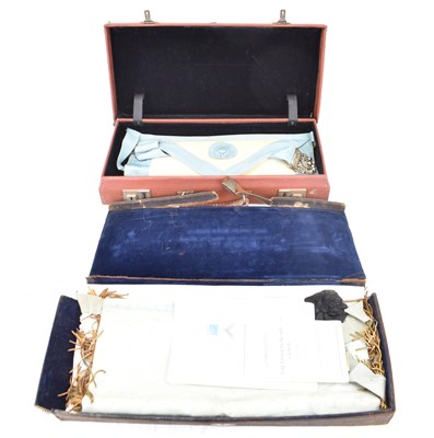 Lot 220 - Two cases containing various Masonic aprons, etc.