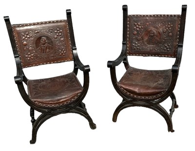 Lot 25 - A pair of early 20th century leather embossed...