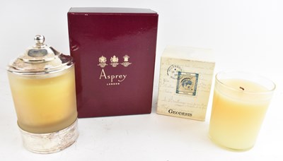 Lot 383 - ASPREY; a boxed glass and silver plated candle...