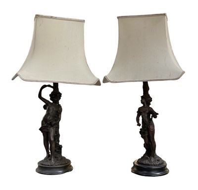 Lot 179 - A pair of modern resin figural table lamps...