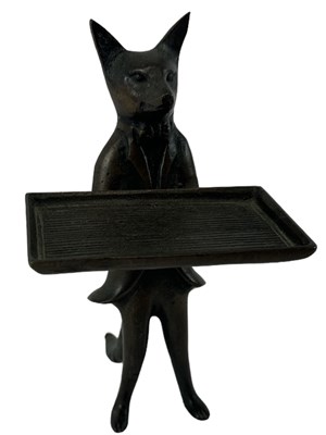 Lot 572 - A bronze novelty model of a fox waiter holding...