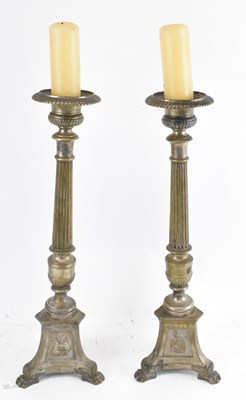 Lot 586 - A large pair of silver plated candlesticks...