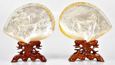 Lot 1166 - A pair of Chinese mother of pearl shells with...