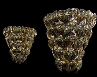 Lot 148 - A pair of large glass gold leaf effect...