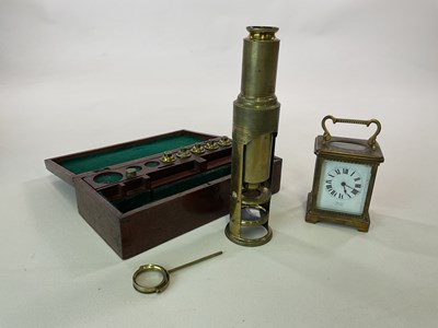 Lot 46 - A mahogany cased brass Cuff type microscope,...