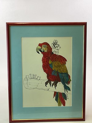 Lot 1505 - RICK; mized media, study of a parrot with a...
