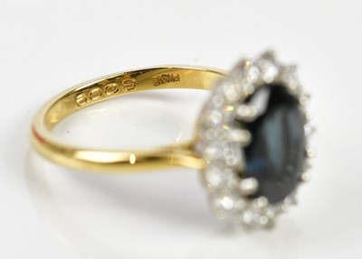 Lot 73 - An 18ct yellow gold sapphire and diamond oval...