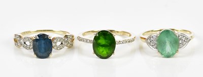 Lot 113 - Three 9ct yellow gold dress rings, combined...