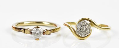 Lot 134 - Two yellow metal diamond set rings, combined...
