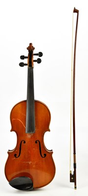 Lot 1027 - A full size German violin with two-piece burr...