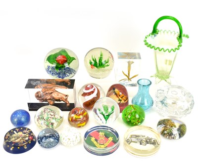 Lot 380 - Various art glass paperweights and vases, to...