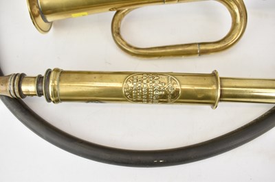 Lot 239 - A vintage brass car horn with rubber bulb, a...