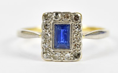 Lot 199 - A yellow metal Art Deco designed sapphire and...