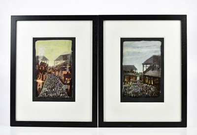 Lot 194 - DAVID BEZ; pair of acrylics on board, 'Going...