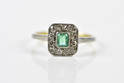 Lot 116 - An 18ct yellow gold emerald and diamond...