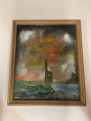 Lot 1486 - RON WOOD; oil on board, Cornish tin mine...