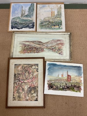 Lot 1490 - RON WOOD; a group five watercolours, Cornish...