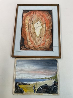 Lot 1492 - RON WOOD; oil on board, Cornish beach scene,...