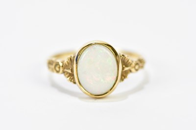 Lot 236 - A 9ct yellow gold collet set opal ring, size O,...