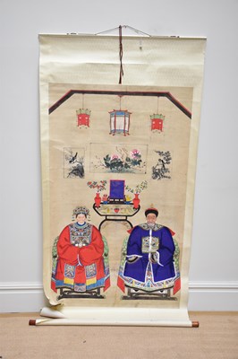 Lot 1168 - A 19th century Chinese hand painted ancestral...