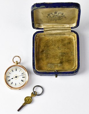 Lot 859 - A 14ct gold cased key wind fob watch, the...