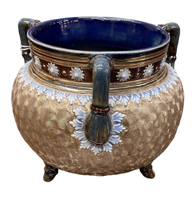 Lot 661 - DOULTON LAMBETH; a squat tyg with gold...