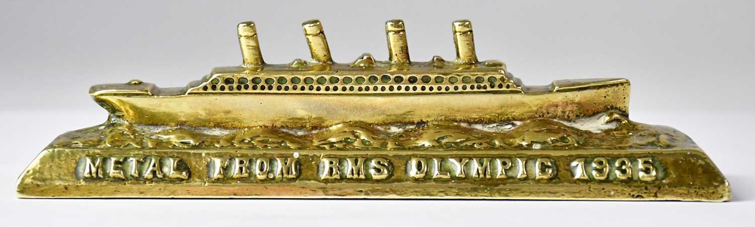 Lot 683 - RMS OLYMPIC; a cast brass paperweight modelled...