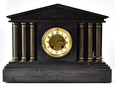 Lot 134 - A Victorian black slate mausoleum clock, the...