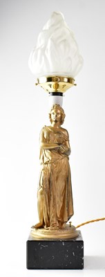 Lot 127 - A painted spelter figural lamp base with...
