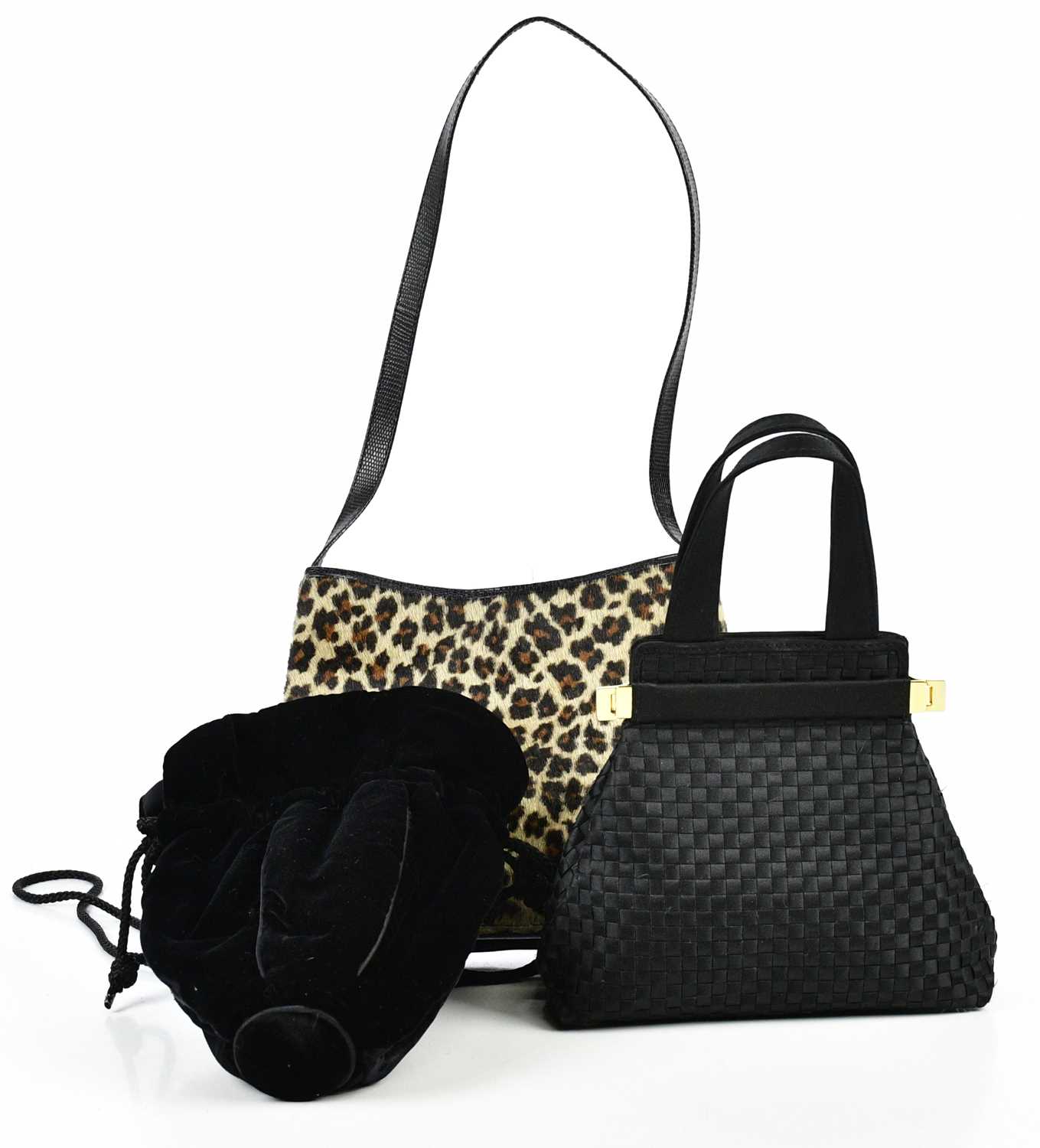 Lot 763 - COSCI; a small black fabric woven evening bag...