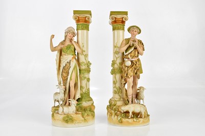 Lot 1551 - ROYAL DUX; a large pair of figures, a male and...