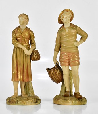 Lot 1547 - ROYAL WORCESTER; a pair of gilded blush ivory...