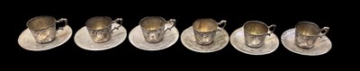 Lot 1255 - A set of six 800 grade silver coffee cans,...