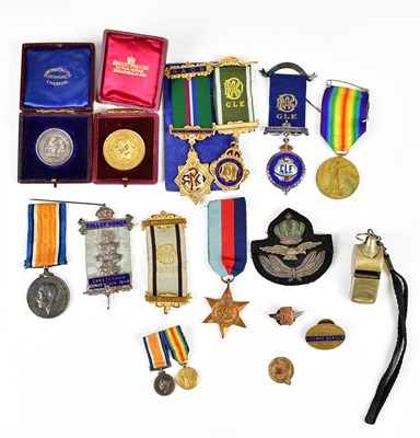 Lot 2594 - A WWI medal pair, and miniatures, British War...