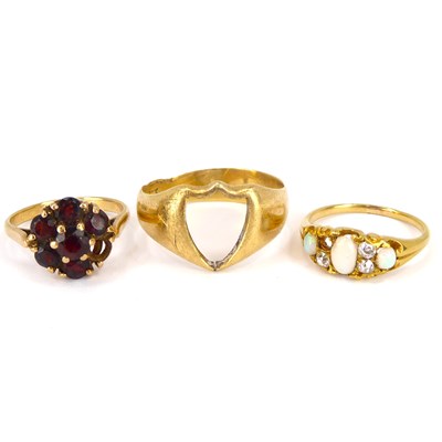 Lot 741 - Three 9ct gold rings (all af), comprising a...