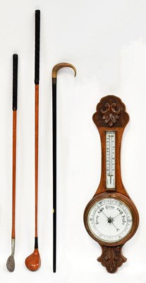 Lot 238 - A wall-hanging oak banjo barometer and...