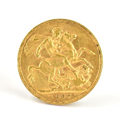 Lot 626 - An Edward VII full sovereign 1907, George and...