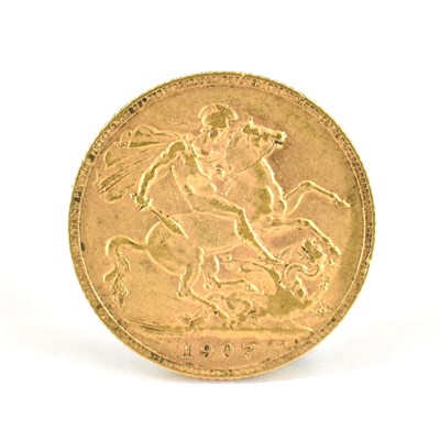 Lot 627 - An Edward VII full sovereign 1907, George and...