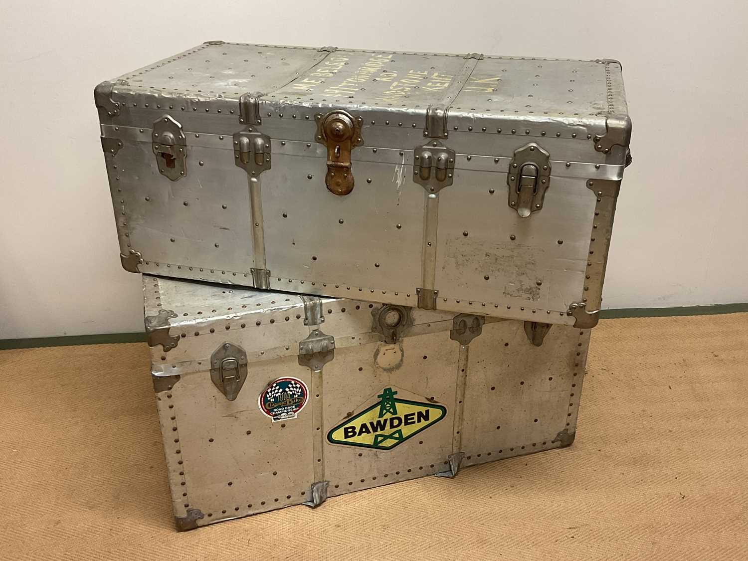 Lot 630 - Two aluminium travelling trunks with rivet...