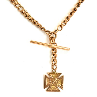 Lot 865 - A 9ct rose gold pocket watch chain with swivel...