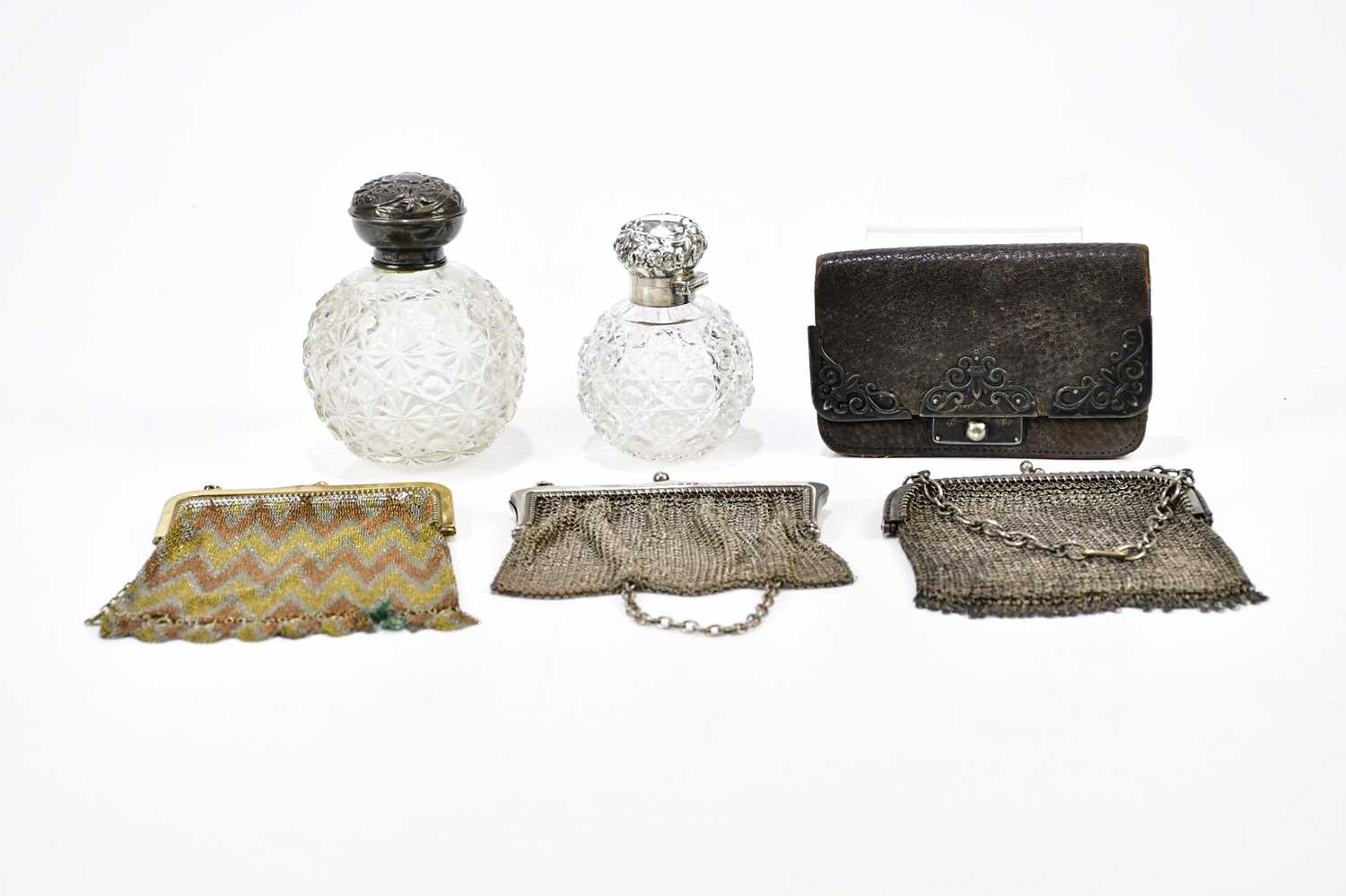 Lot 2184 - A George V hallmarked silver mesh purse,...