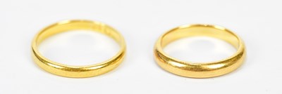 Lot 102 - Two 22ct yellow gold wedding bands, sizes P...