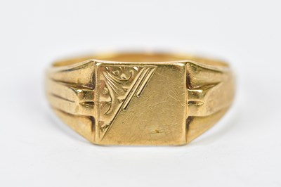 Lot 194 - A 9ct yellow gold signet ring, slightly...