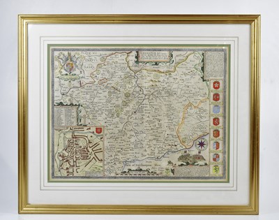 Lot 1578 - JOHN SPEED; a hand tinted map of Leicester, 39...