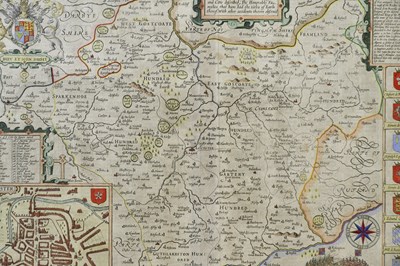 Lot 1578 - JOHN SPEED; a hand tinted map of Leicester, 39...