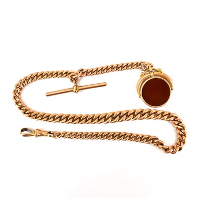 Lot 864 - A 9ct rose gold watch chain with swivel clasp,...