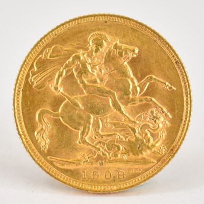 Lot 628 - An Edward VII full sovereign 1908, George and...