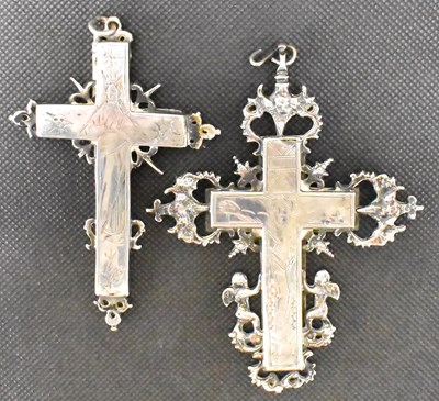 Lot 603 - Two large silver crosses, height 10.5cm and...