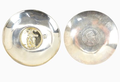 Lot 604 - Two silver pin dishes, one with five cent...