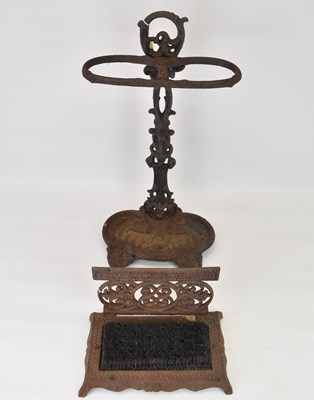 Lot 400 - A cast iron stick stand with double hoop top,...